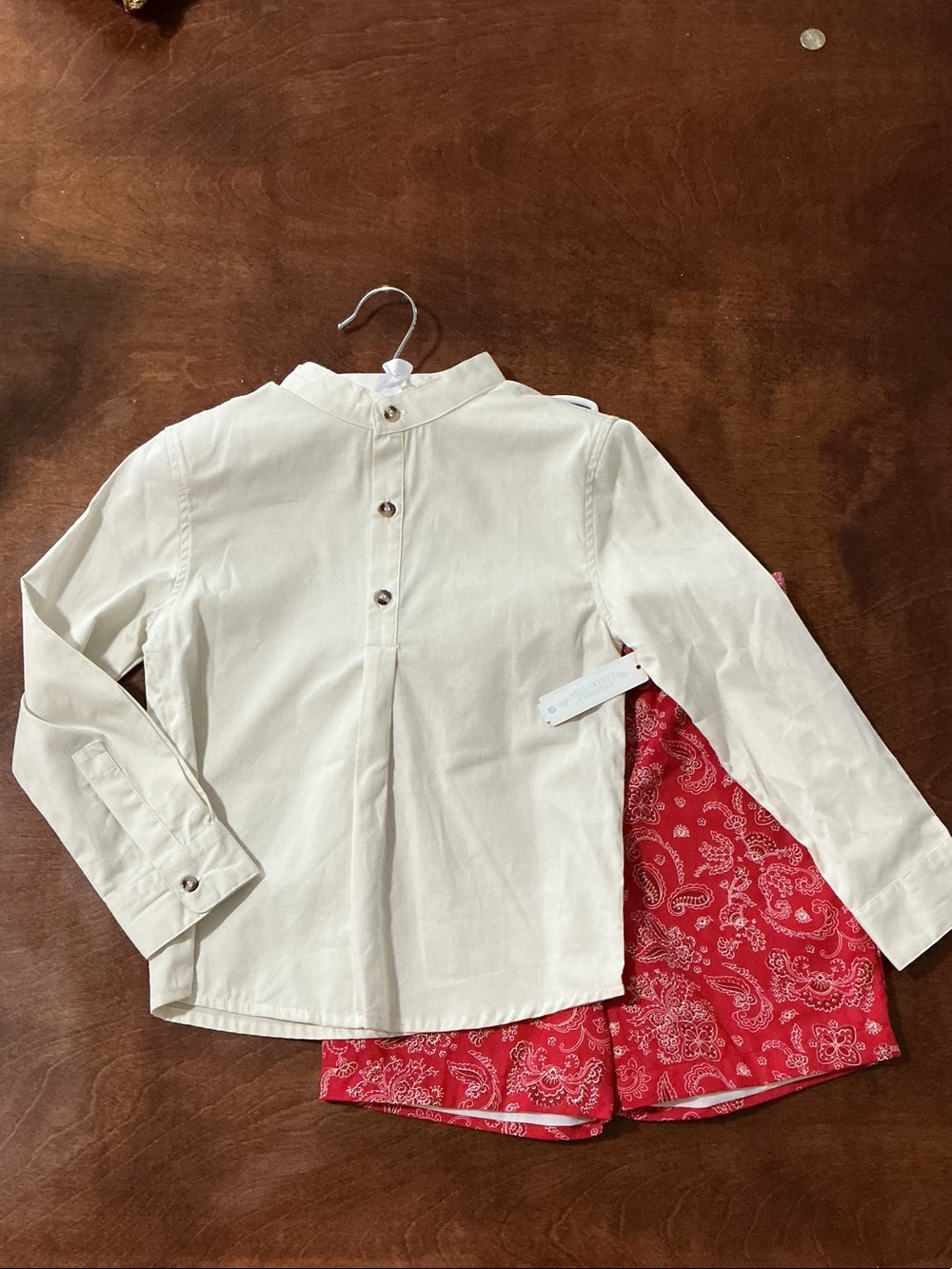 Edgehill Collection Cream Button-Front Shirt with Red Paisley Shorts